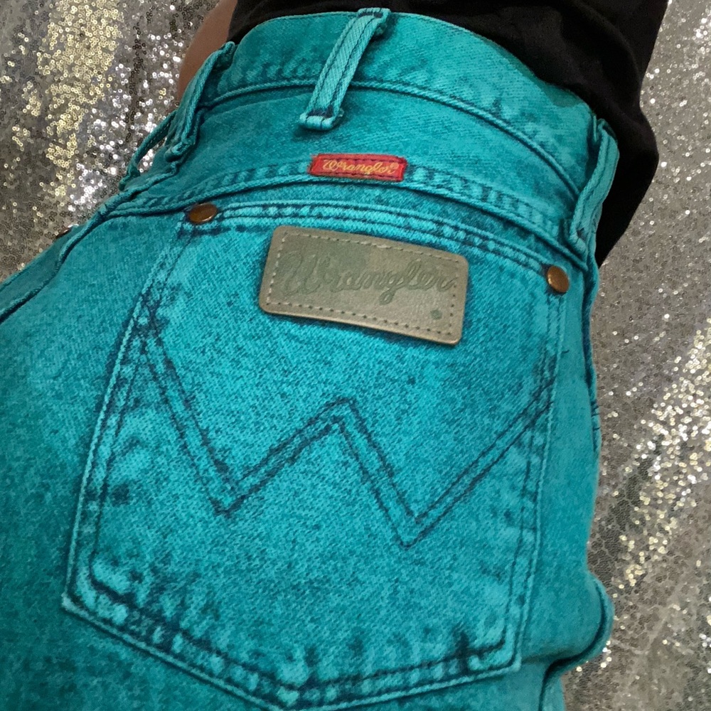VINTAGE FIREWASH TURQUOISE WRANGLER JEANS Sz 13x34